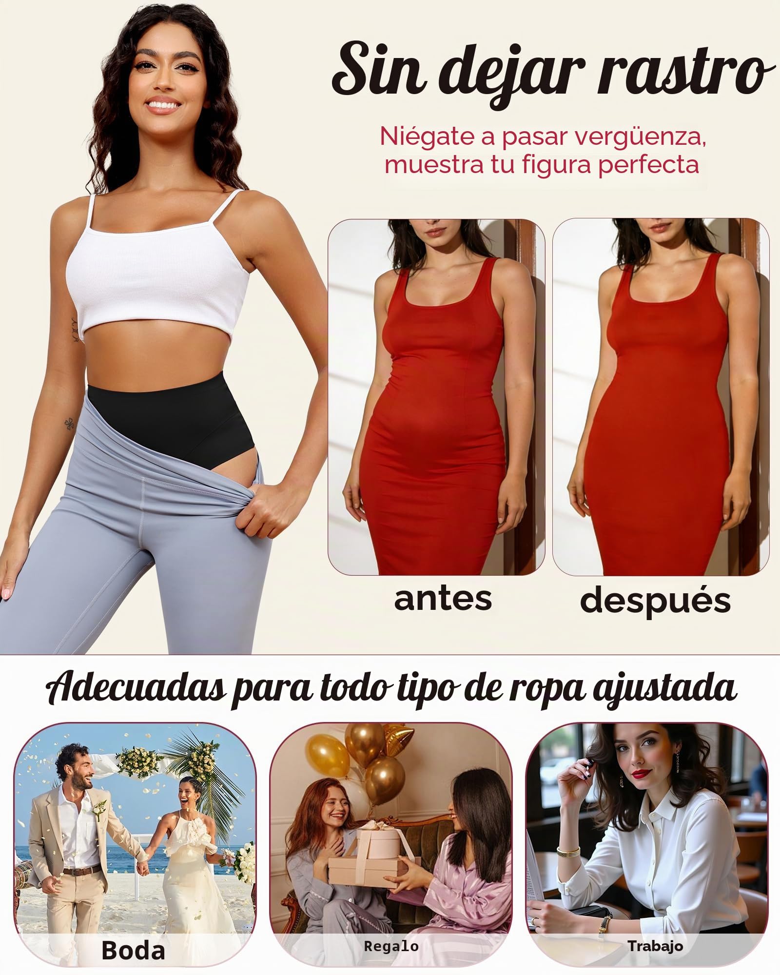 Levao Faja Reductora Mujer Tanga Invisible Braguita Moldeadora Adelgazante Cintura Alta sin Costuras Thong String Vientre Plano Shapewear Control para Mujer