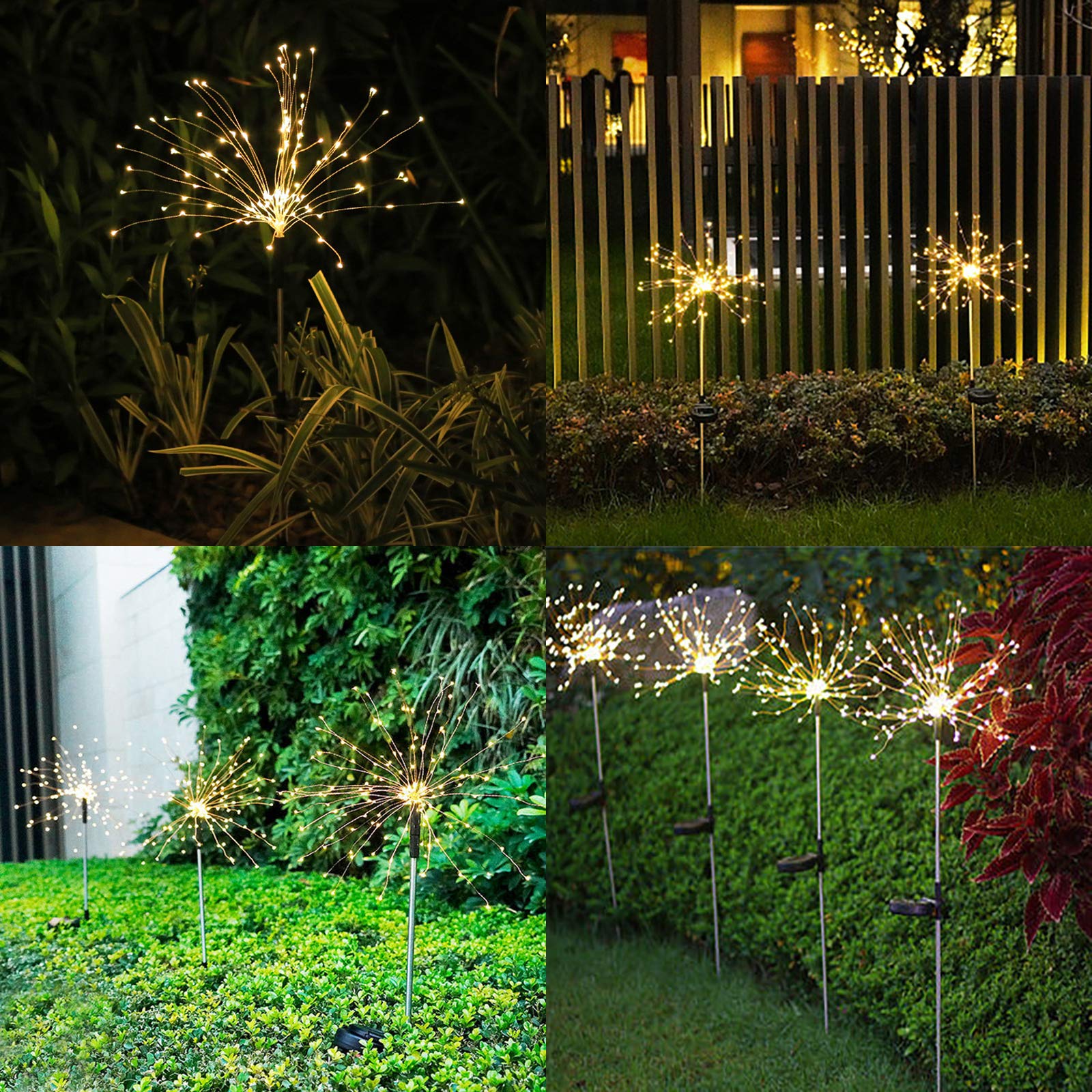 ZVO Luci Solari Giardino 2 Pezzi 120 LED A Fuoco D'Artificio Con 2 Modalità E Pannello Solare Impermeabile Per Esterno - 3