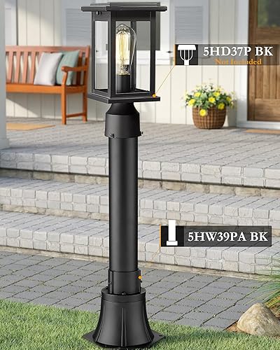 Miniatura 4 de Poste de luz exterior con base, accesorios para poste de lámpara exterior HWH, poste de montaje de aluminio negro y base para camino exterior,