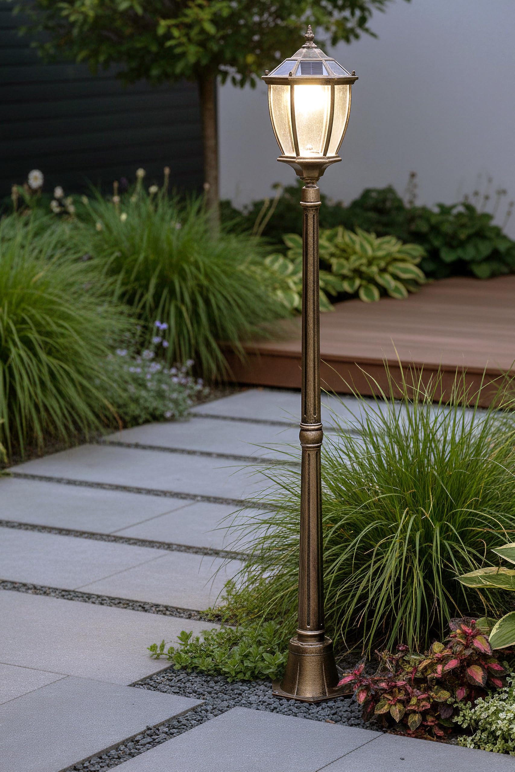Arnusa Gartenlaterne Solarbetrieben klassisch 175 cm Solarlampe Außenleuchte Sockelleuchte kabellos Duo Color warmweiß und kaltweiß
