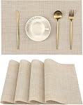 Leetaltree Set de Placemats Beige 4 - Tapis antidérapants résistant à la chaleur pour table à manger, lavable PVC Tapis de table en vinyle (Beige, 4)
