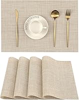 Leetaltree Beige Placemats Set of 4 - Heat-Resistant Non-Slip Washable PVC Vinyl Woven Table Mats for Dining Table Protection