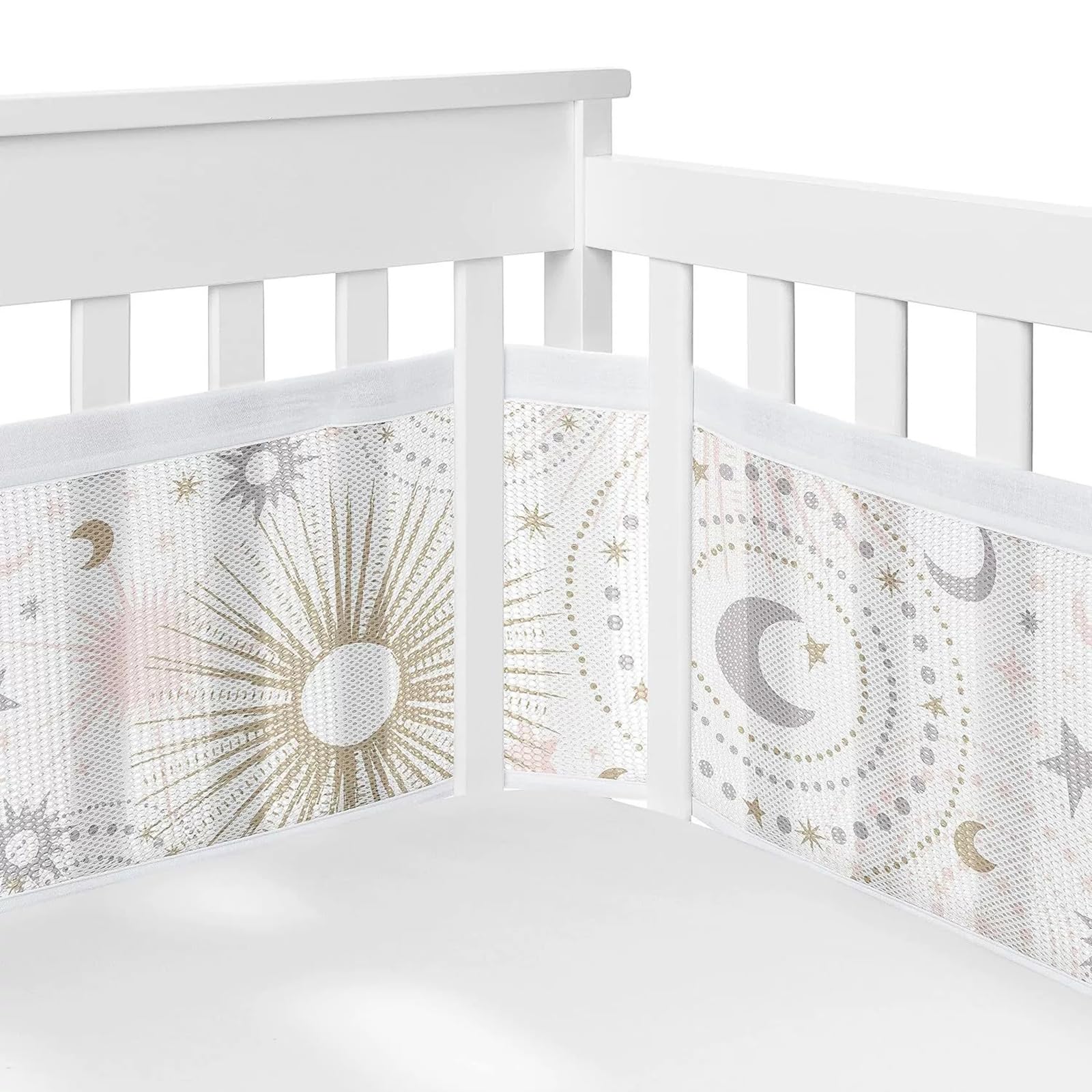 XIAOGUDONG Breathable Mesh Baby Crib Rail Pad – Thickened Safety Pad with Woven Edges, 3mm Mesh Airflow Technology, 100% Polyester Fibre, Easy to Install (340x30 Cm + 160x30 Cm),g