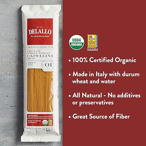 Miniatura 4 de DeLallo Pasta Capellini de trigo integral, bolsa de 1 libra, paquete de 4, fideos auténticos para cabello de ángel, 100% trigo duro, fabricado en