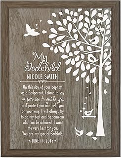 LifeSong Milestones Personalized Baptism Godchild Tree Project Christening Gifts for Godmother from Godchild Godson Goddaughter 6â€ x 8â€ Beveled Plaques (Barnwood)