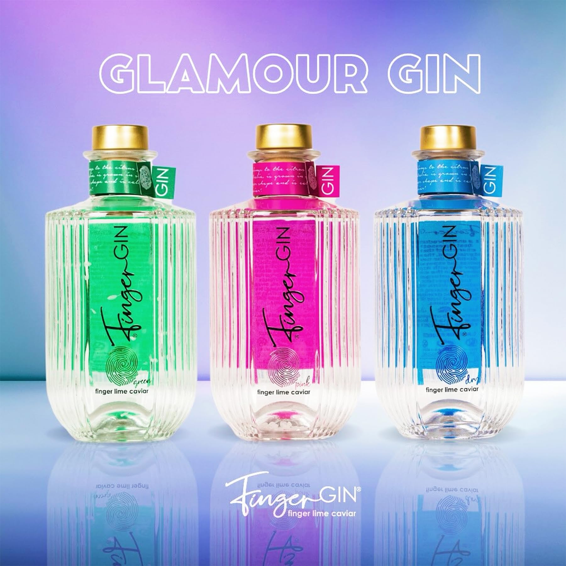 FingerGIN Trio Collection – Confezione 3x70 cl: Pink Pearl, Green Faustrime, Blue Dry – Gin Artigianale Italiano al Finger Lime, Perle di Lime