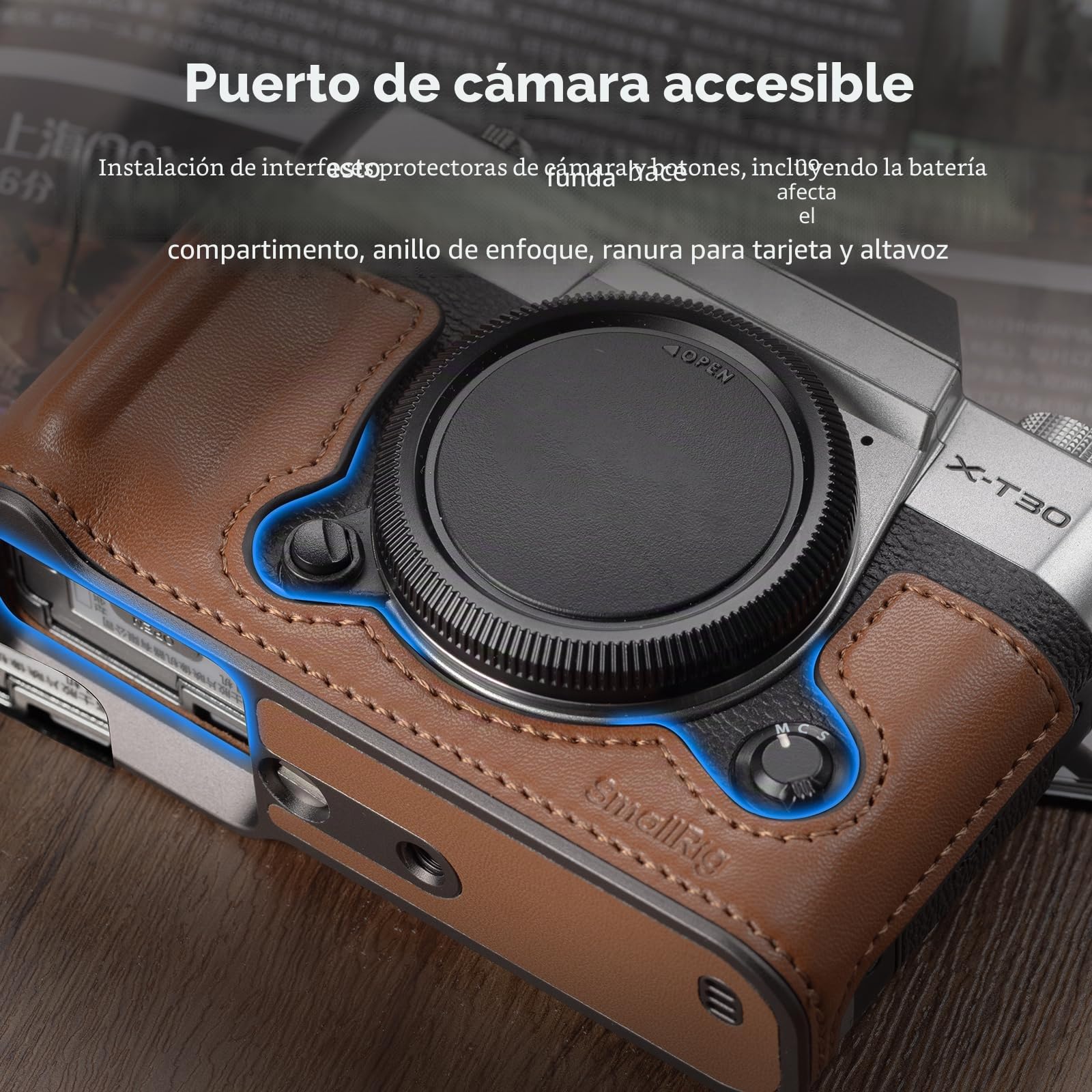 SMALLRIG Media Funda de Cuero con Correa para FUJIFILM X-T30/II/III, Estilo Retro con Marco de Aluminio y Tapa de Botón, Marrón - 5670