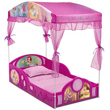 Delta Children - Disney Princess Plastic Sleep and Play Toddler Bed with Canopy، Pink
