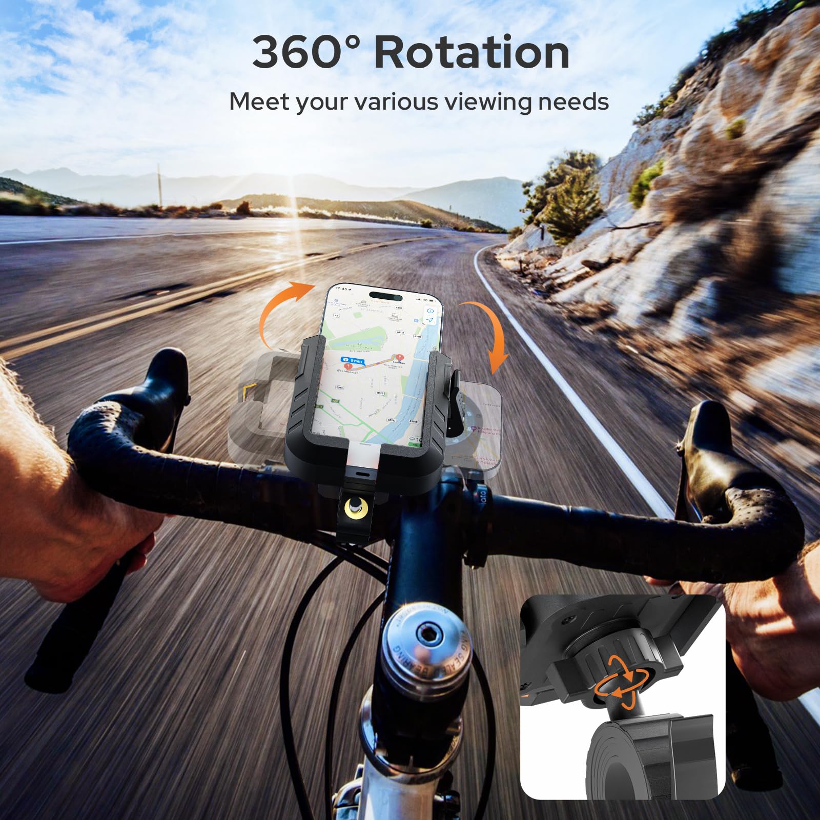 Support Téléphone Vélo/moto 360° - Verrouillage 1 Seconde - Compatible Smartphones 4,7 à 7 Pouces - Ktryman