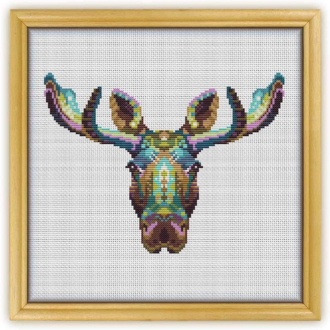Mandala Moose K257 Counted Cross Stitch KIT#3. Threads, Needles, Fabric, Embroidery Hoop and Printed Color Pattern Inside. Embroidery Pattern