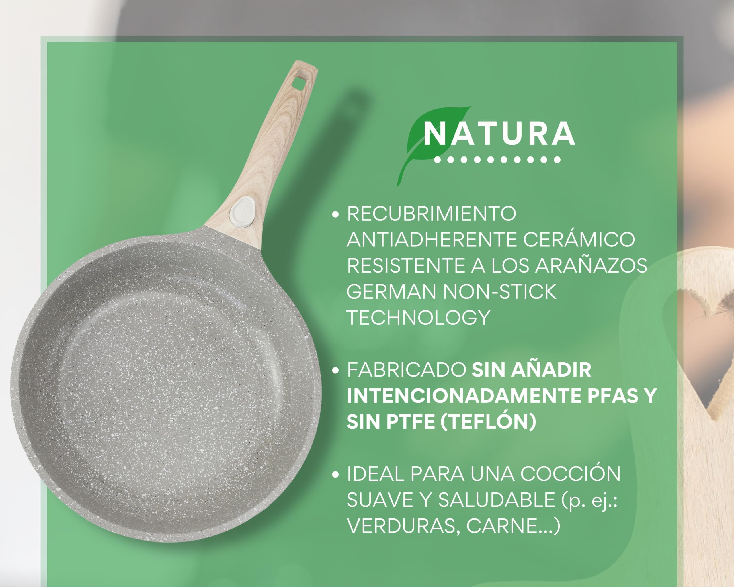 DIVORY Juego de sartenes de cerámica de 20, 24 y 28 cm: sartenes con mango desmontable, revestimiento cerámico, aptas para inducción, sin PFAS ni PTFE (Natura, juego de 3 unidades (20/24/28 cm))