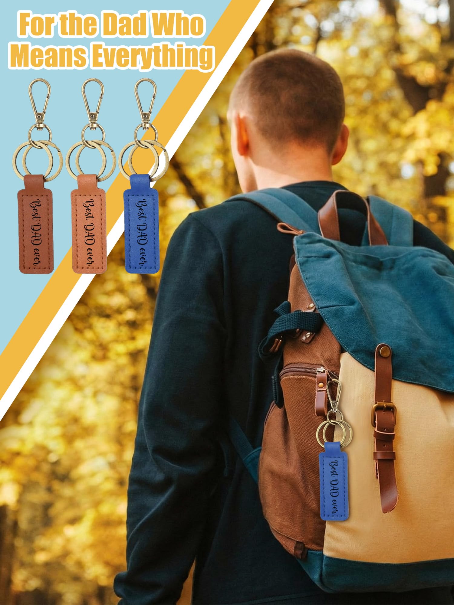 Junkin 24 Pcs Father's Day Dad Gift Bulk Retro PU Leather Keychains Best Dad Ever Gift for Men's Party Favors Husband New Dad