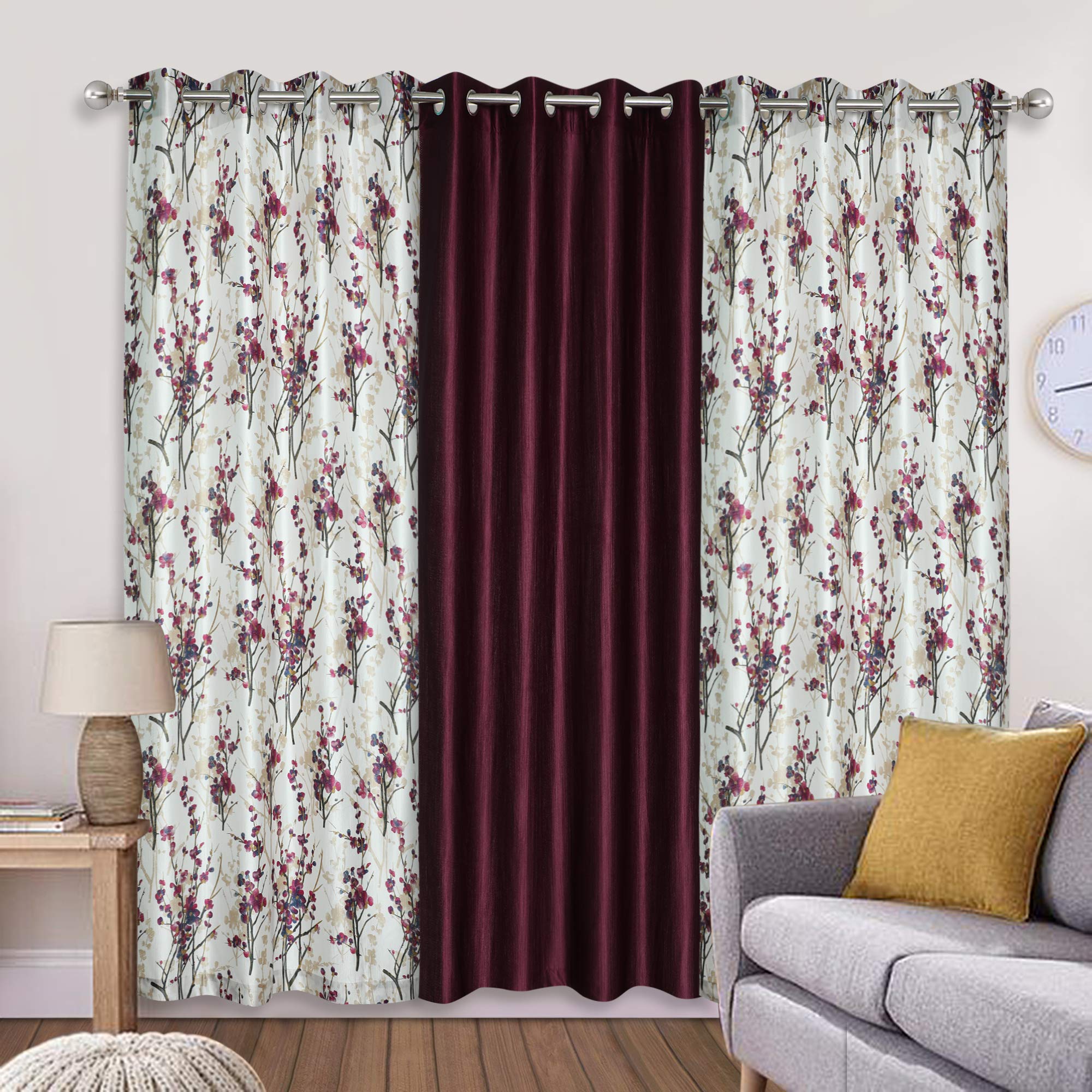 Home Decor Kart 7Ft Curtains for Door Set of 3 | Printed Panels and Drapes for Decoration | Curtains for Living Room Kitchen Hall, 4 x 7 Feet, Maroon Patti (B08JKC82FJ) Amazon Price History, Amazon Price Tracker