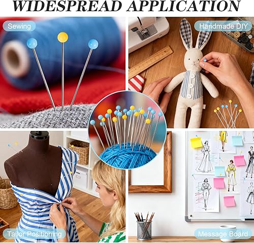 Miniatura 5 de 500 alfileres rectos, 1.75 pulgadas de largo con cabeza de bola de cristal, alfileres de costura de acero inoxidable para tela, costura,