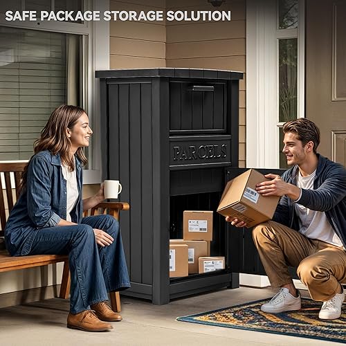 Miniatura 3 de YITAHOME Caja grande de resina de 100 galones con cojín, cajas de almacenamiento al aire libre con red de almacenamiento, banco de almacenamiento