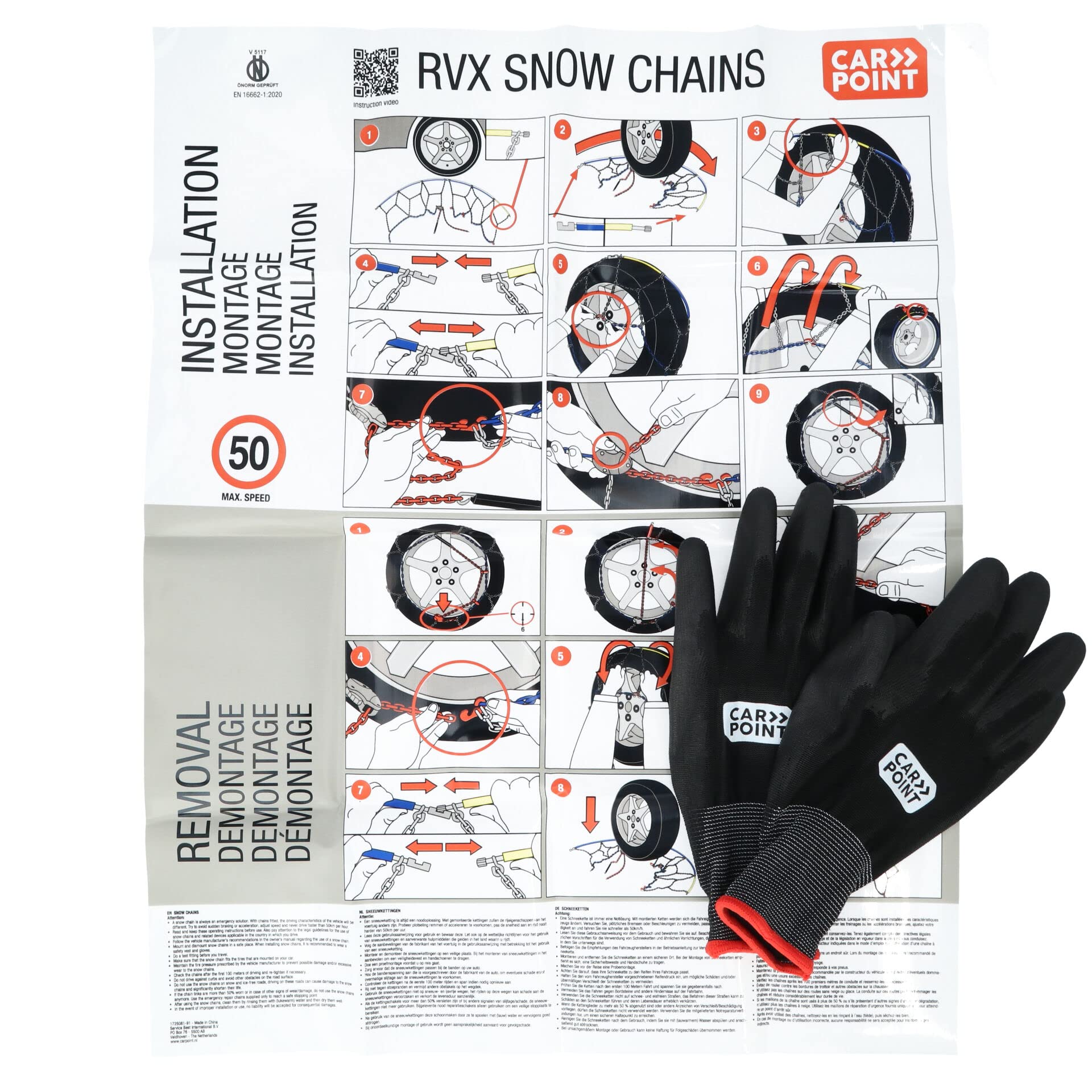 CARPOINT 1725082 Chaînes à neige avec instructions de montage avec étui