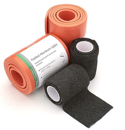 Miniatura 7 de Férula de emergencia universal enrollada de aluminio y 2 rollos de cinta cohesiva autoadherente, ideal para deportes, primeros auxilios, mascotas