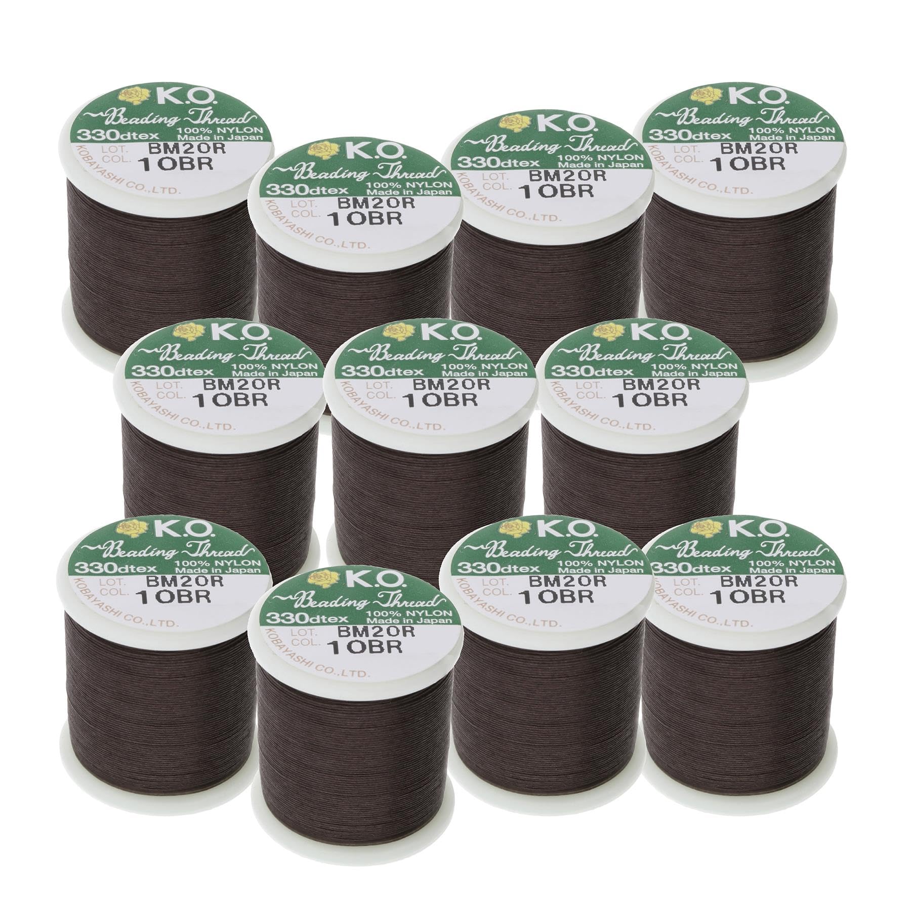 Ko, filo di nylon per perline, colore marrone scuro, pre-cerato giapponese, 100% nylon, 330TEX, resistente ai grovigli, 50 metri, confezione da 12, utilizzo per progetti di perline di seme, lavori su