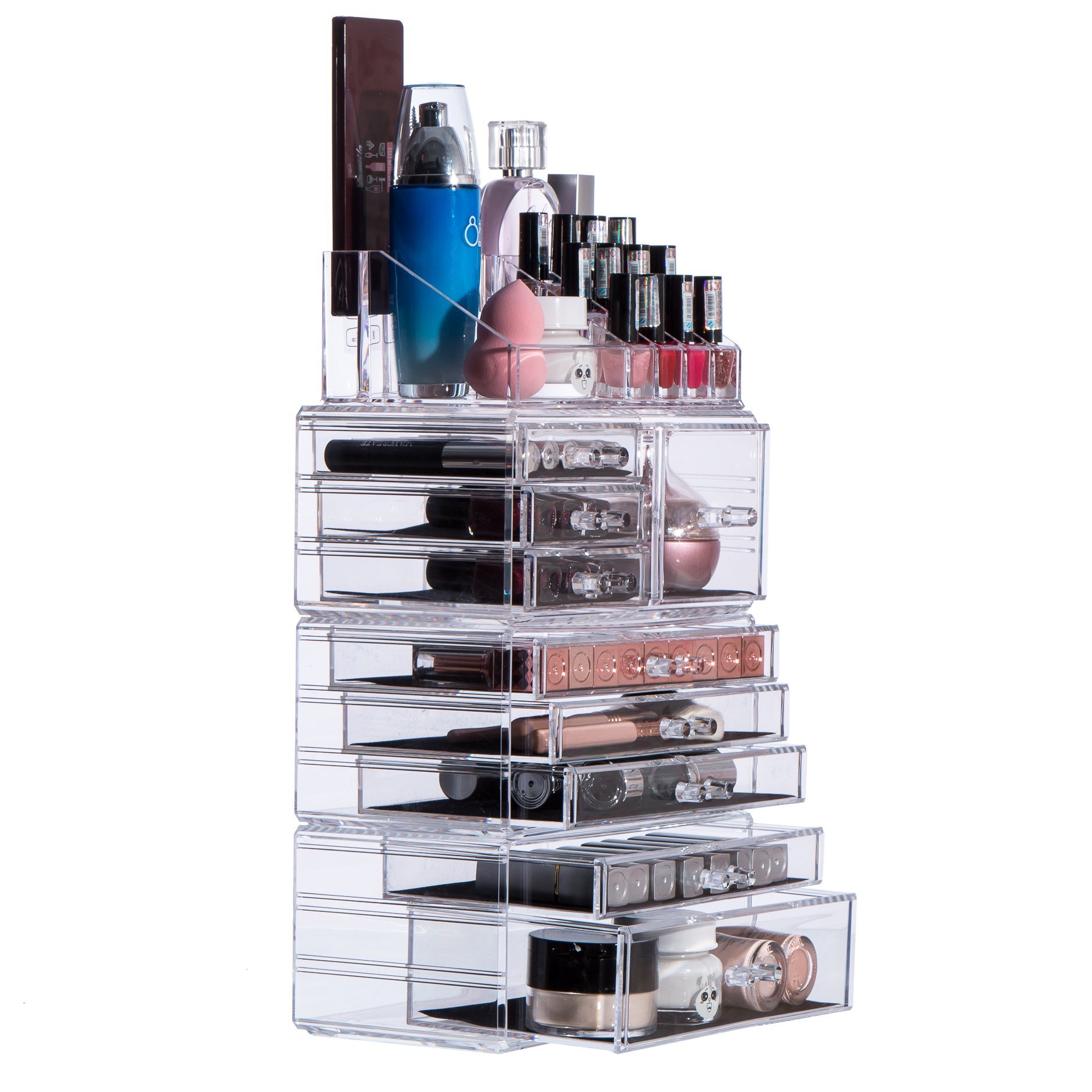 PengKe Organizador de maquillaje acrílico de gran capacidad, cajones de almacenamiento y caja de exhibición de joyas