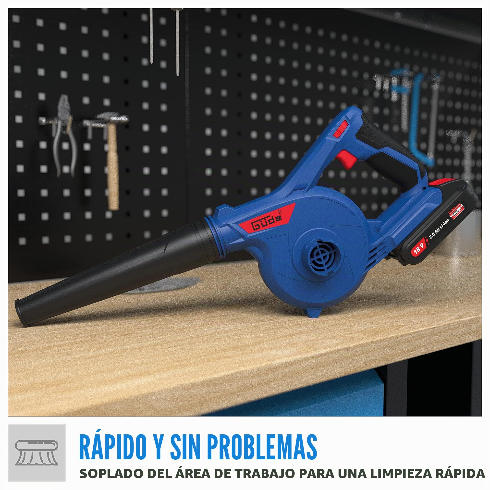 Güde Soplador de batería y aspiradora Bus 18-0 (18 V, Li-Ion, soplador de hojas, soplador de hojas, soplador de taller, velocidad de soplado hasta 270 km/h, flujo de aire: 156 m³/h)