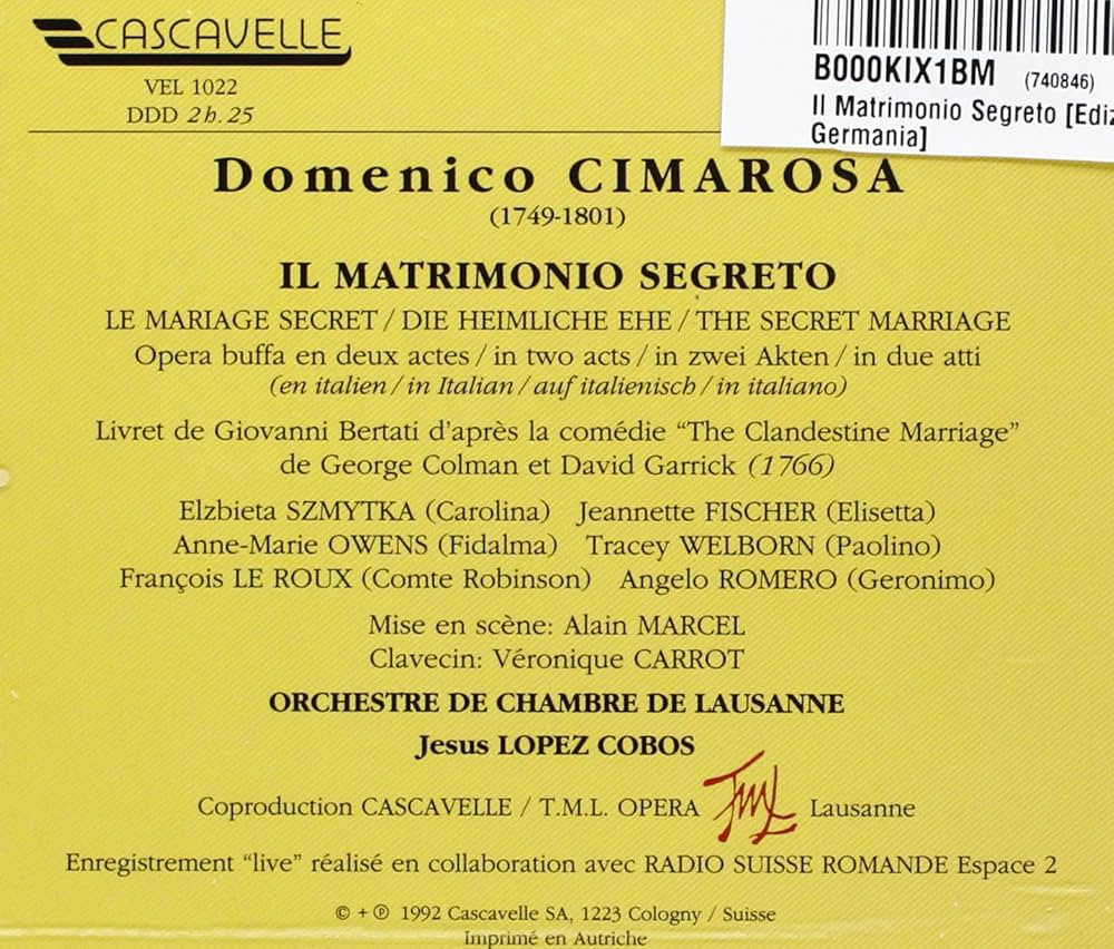 Cimarosa Il matrimonio segreto 秘密の結婚 50】Il matrimonio segreto（秘密の結婚） | おぺら読本出版