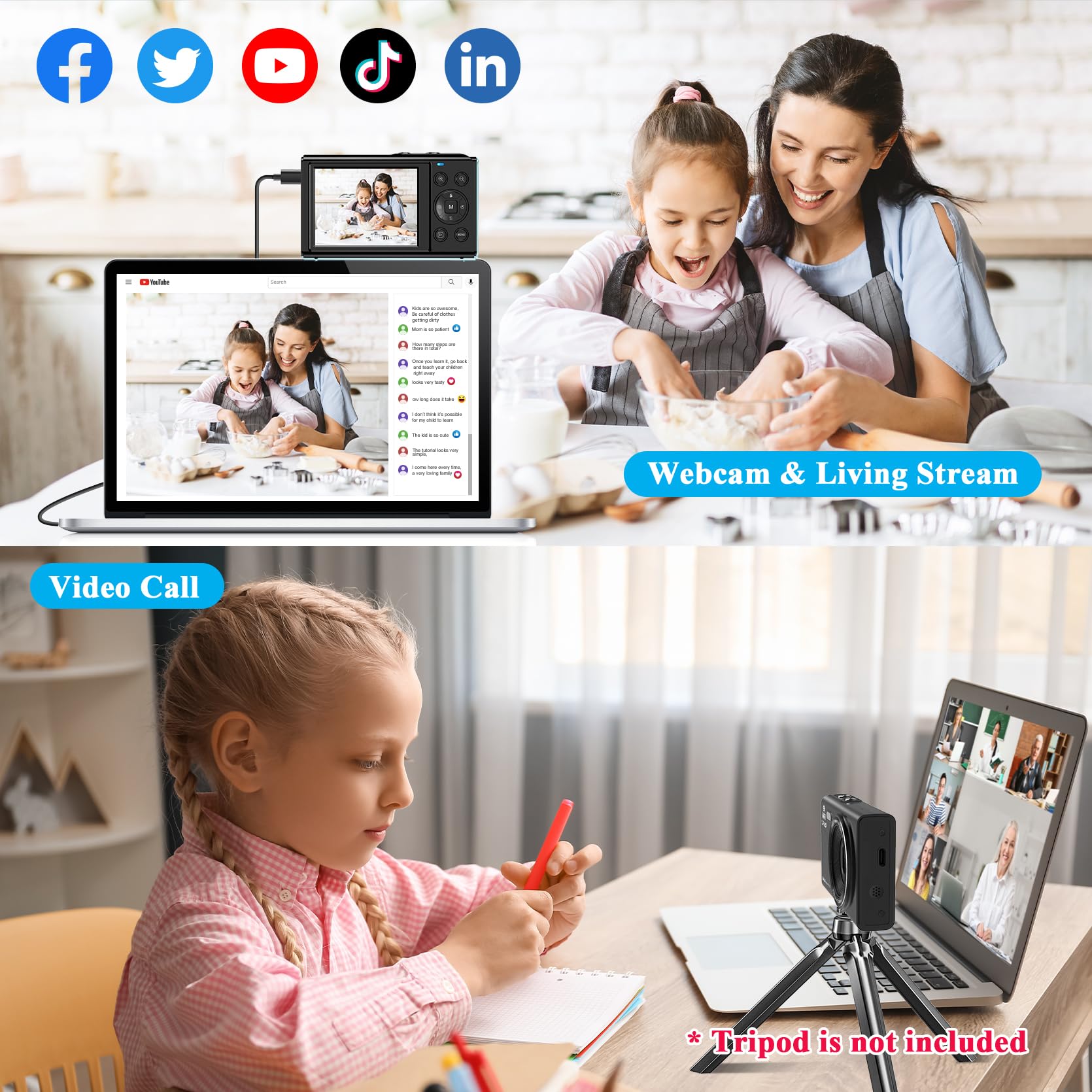 SOPPY 4K Digitalkamera mit WLAN-Übertragung, 64MP Vlogging, 18X Zoom