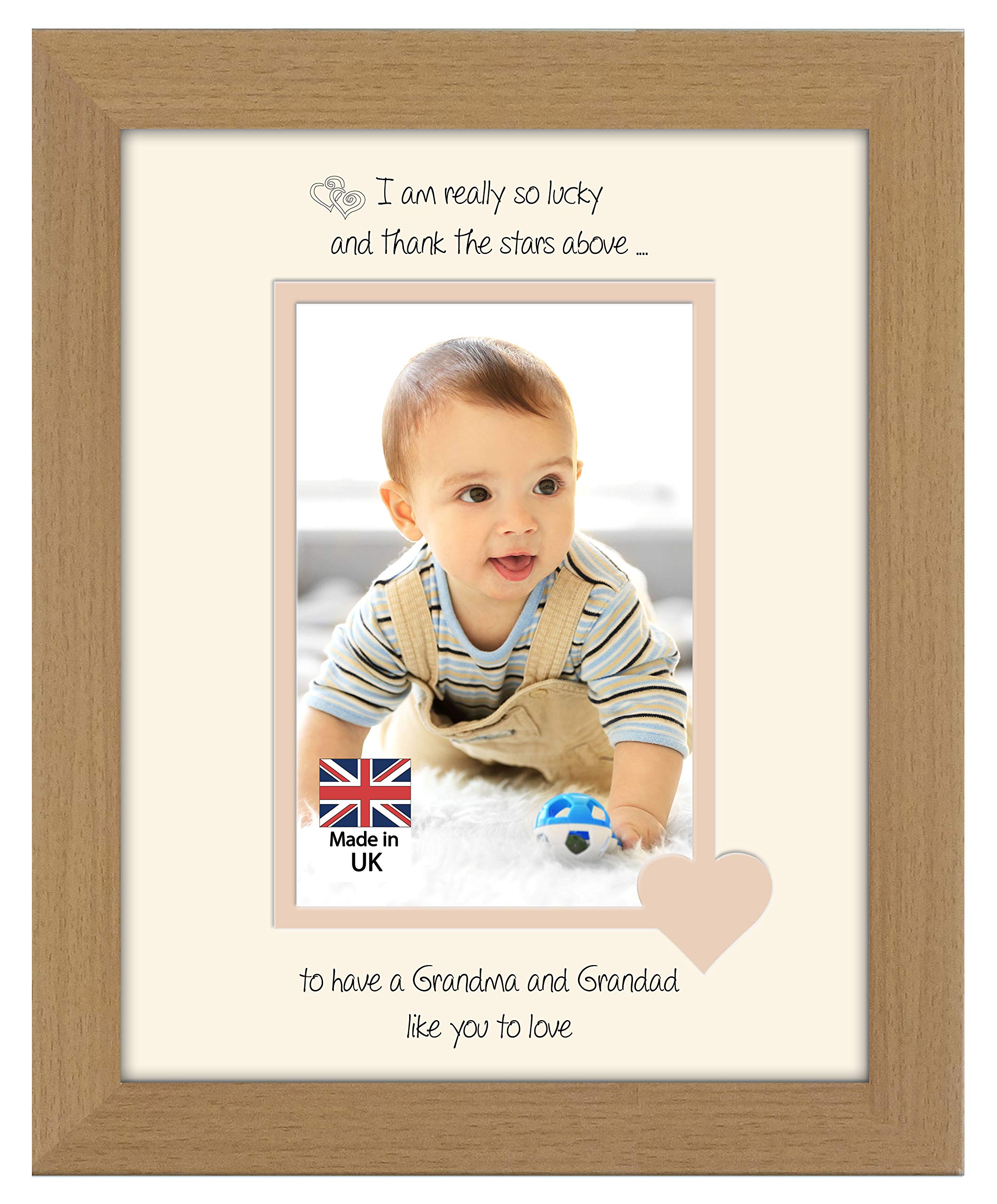 Photos in a Word Grandma and Grandad Photo Frame I Thank the Stars Portrait 1058F Double Mounted Quality Gift (Oak Finish Frame Cream Mount Beige Inside)