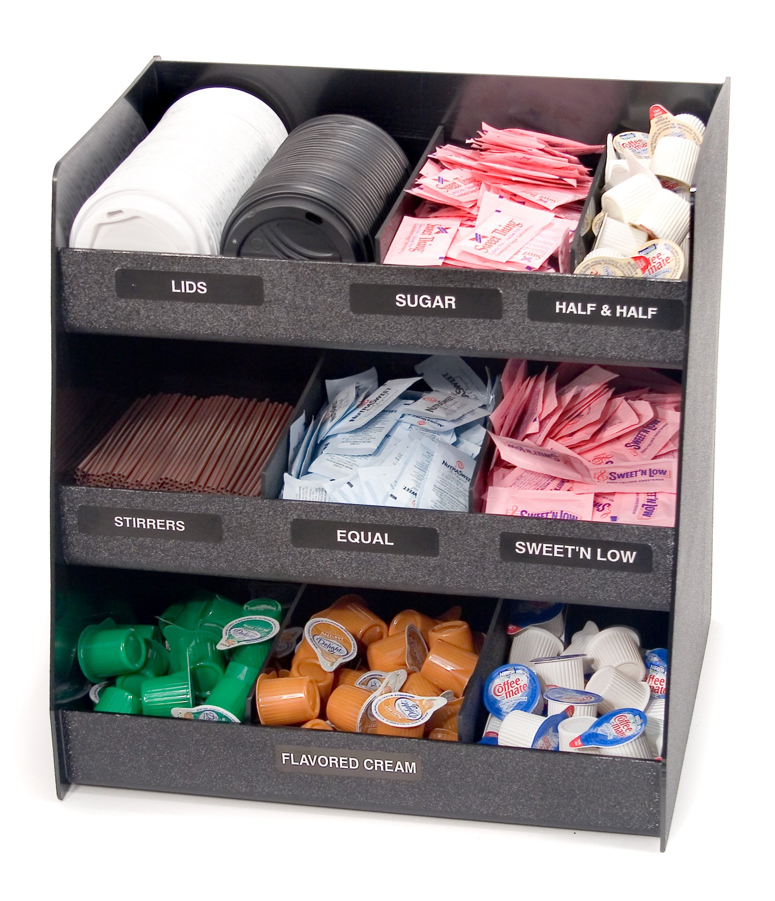 Advantus Vertiflex Vertical 3-Shelf Condiment Organizer, 9 Compartments, 14.5 x 11.75 x 15 Inches, Black (VFC-1515)