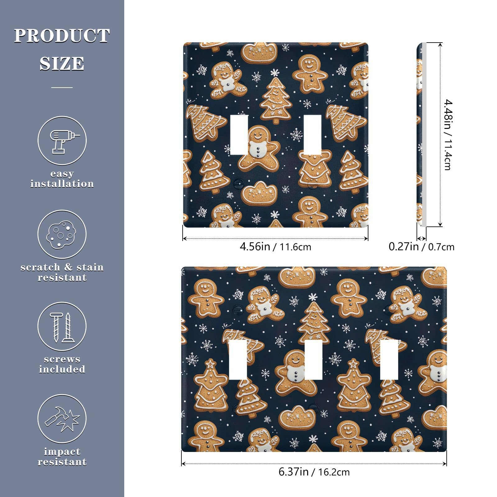 UMIRIKO Cute Christmas Gingerbread Man Light Switch Cover Plate Covers Decorative Double Toggle Home Decor 202b6549