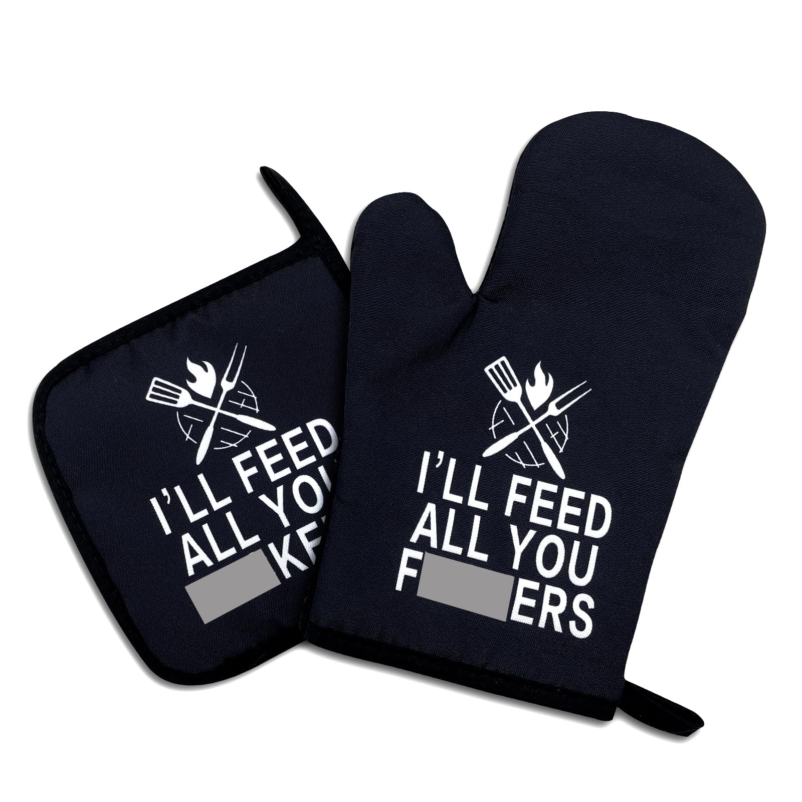 I'll Feed All You Fuckers, Funny Oven Mitts and Pot Holders Set of 2, Silicone Non-Slip Oven Mitts, Kitchen Gift for Men and Women, Cooking Baking BBQ and Housewarming Gifts
