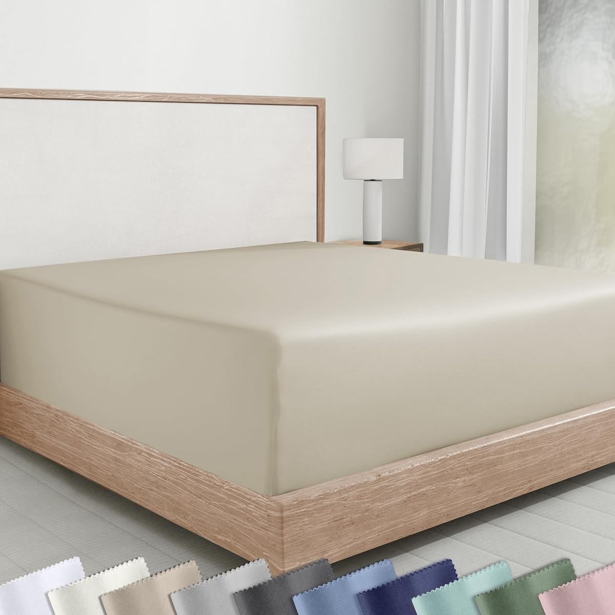 Soft Natural 100% Cotton Sateen Queen Fitted Sheets, Beige | Backed by Good Housekeeping Seal, 14" Deep Pocket, All-Around Elastic, No-Pop Fit, Durable, Easy Care, OEKO-TEX Certified