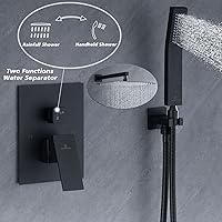 Vista 5 de TOCALOCA Accesorios de ducha negro mate con válvula, juego de cabezal de ducha cuadrado de 12 pulgadas con combo de mano, sistema de ducha de lluvia