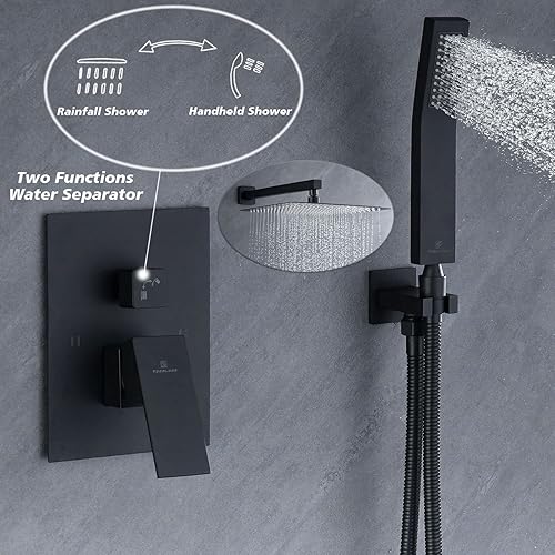 Miniatura 5 de TOCALOCA Accesorios de ducha negro mate con válvula, juego de cabezal de ducha cuadrado de 12 pulgadas con combo de mano, sistema de ducha de lluvia
