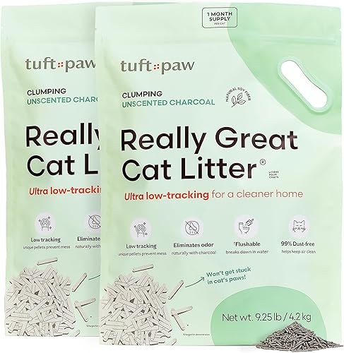 Really Great - Arena para gatos de tofu de bajo seguimiento, aglutinante, desechable, control de olores, sin polvo, sin perfume, 9.5 libras x 2