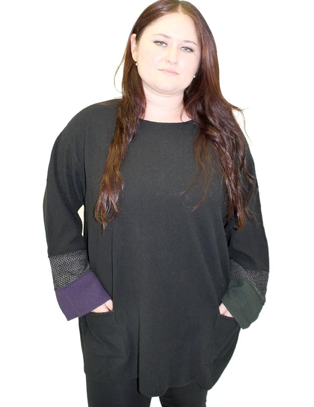 Plus Size Double Cuff Shirt Sweater 2X Black