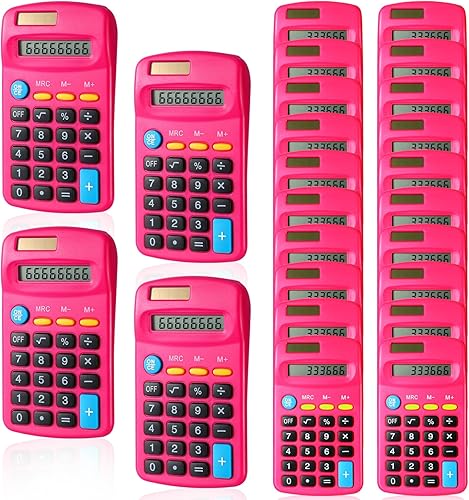 24 calculadoras básicas para estudiantes, tamaño de bolsillo pequeño, pantalla de 8 dígitos, mini calculadoras de mano de doble alimentación para la
