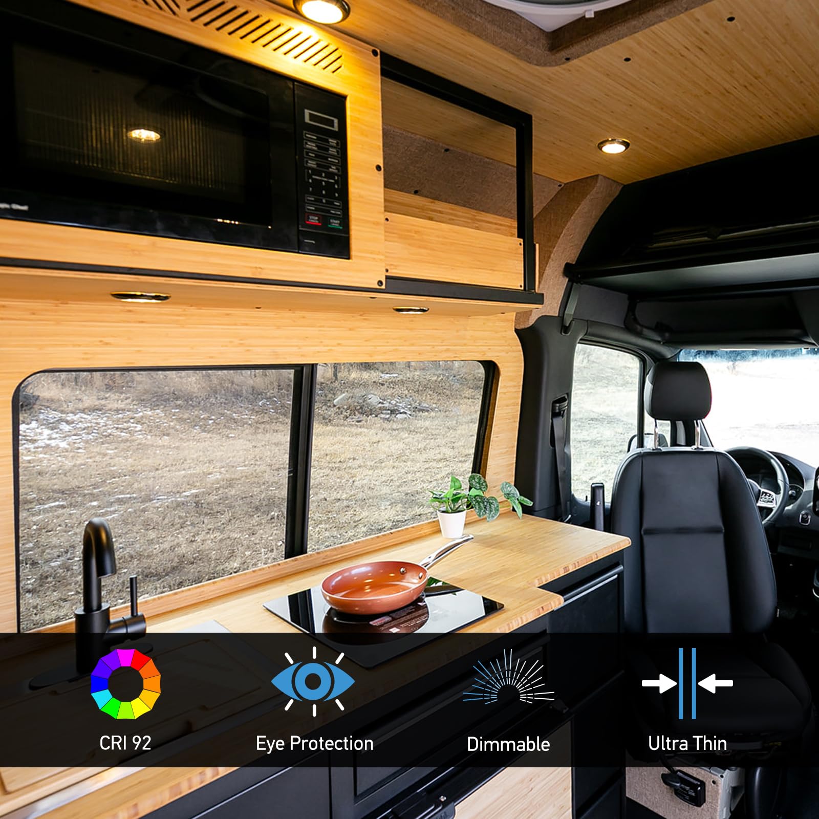 acegoo 12V Luz de Techo LED Camper Autocaravana Iluminación Interior, para Caravana Barco Remolque Coche, Material de PC Regulable 235lm 4PCS (Negro, 5000K)