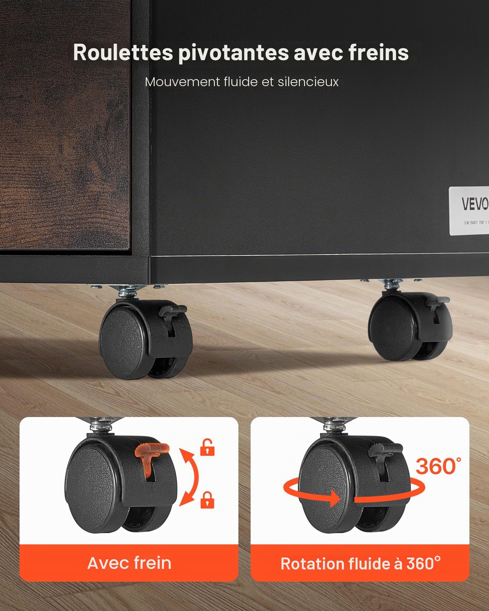 VEVOR Classeur Dossier Mobile en Bois, Meuble de Rangement de Bureau avec Étagères Ouvertes et Tiroir Verrouillable, Support d'Imprimante Autonome, pour Maison, Bureau, École, Marron Rustique