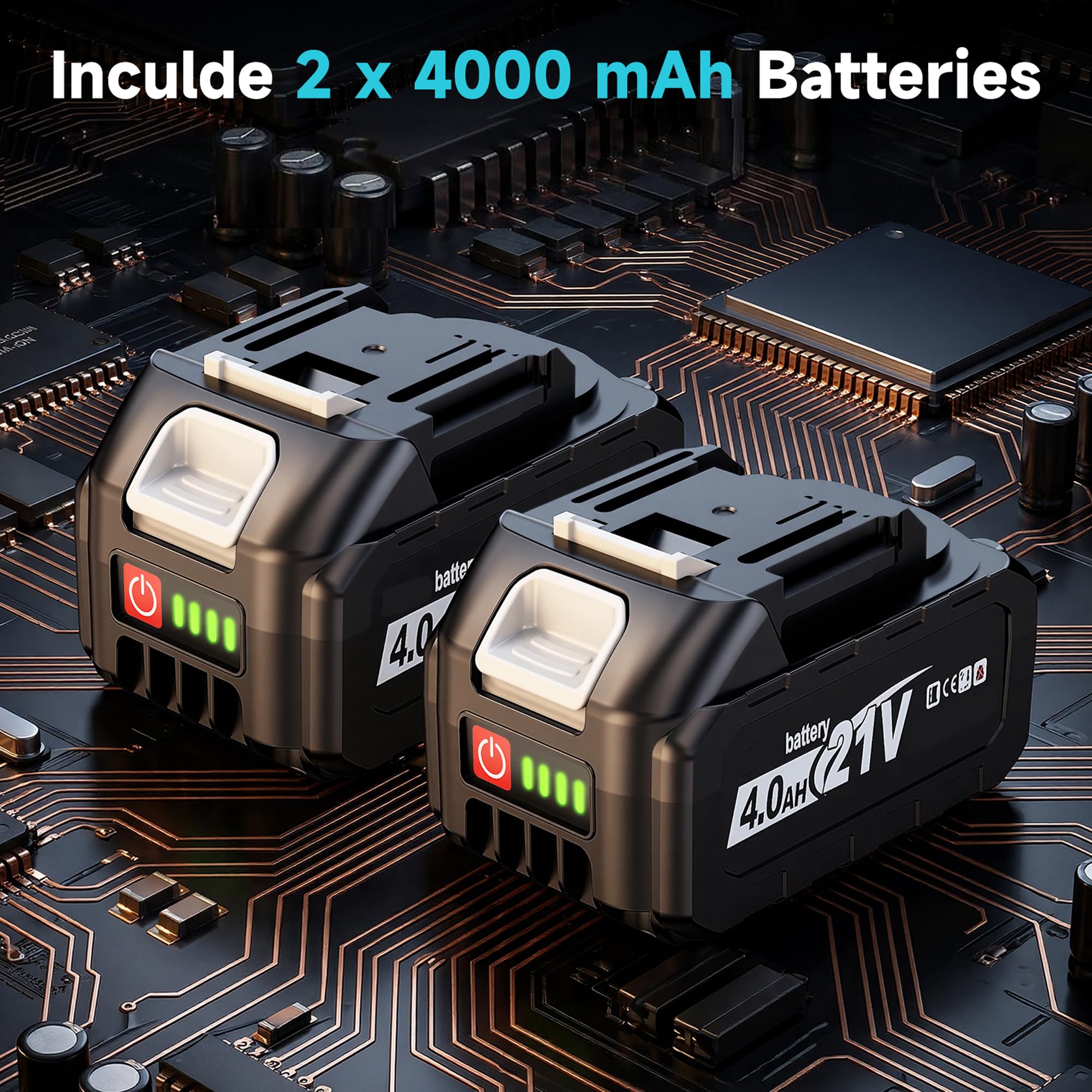 YEARTOP 12000 PSI Engrasadora Bateria Pantalla LCD Digital con 2X 4000mAh