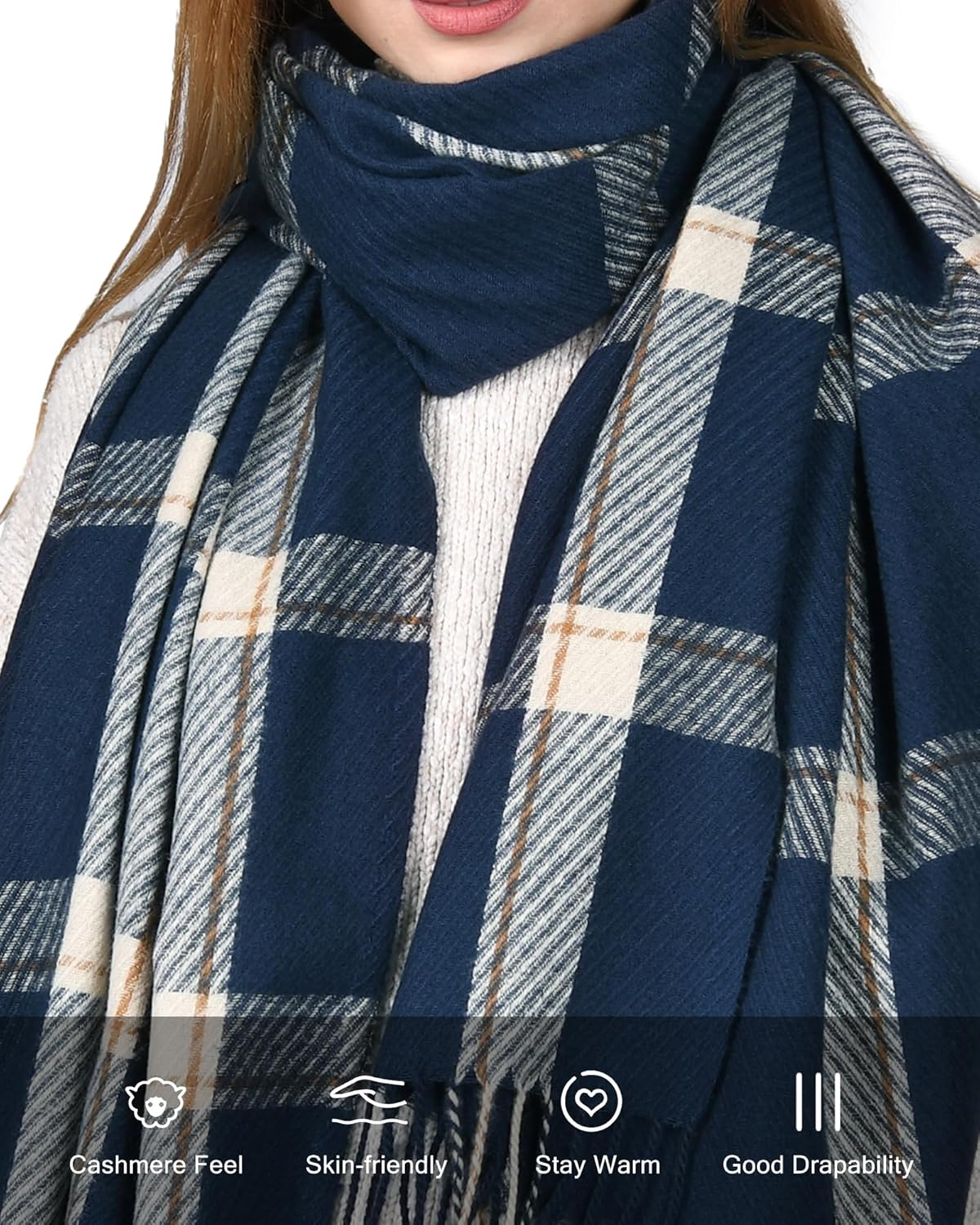 FURTALK Winter Scarf for Women Shawl Soft Tassel Plaid Large Oversized Scarves Wraps - Image 2
