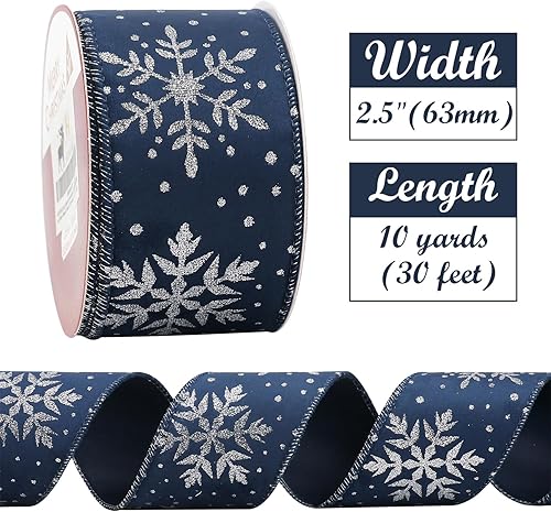Miniatura 2 de HUIHUANG Cinta de copo de nieve con purpurina, cinta de copo de nieve azul y blanca para árbol de Navidad, 2-12 pulgadas x 25 yardas, cinta de