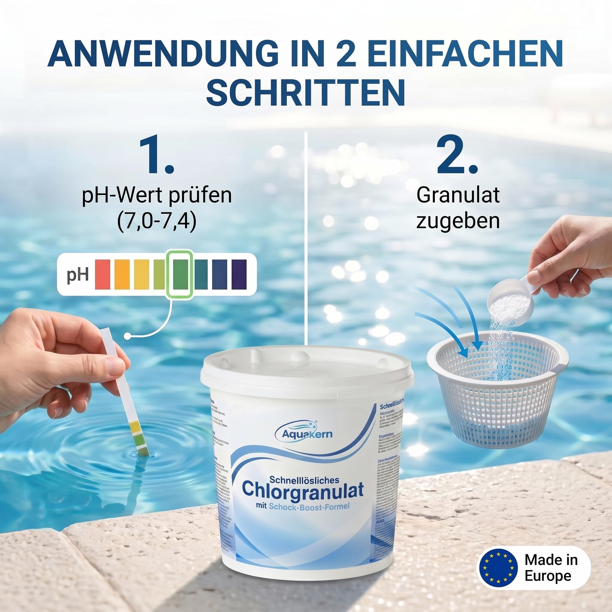 Schnelllösliches Chlorgranulat Pool 5KG [für SCHOCKCHLORUNG & STOßCHLORUNG] mit Schock-Boost-Formel | Schnellchlorgranulat zur Pooldesinfektion | Made in Europe