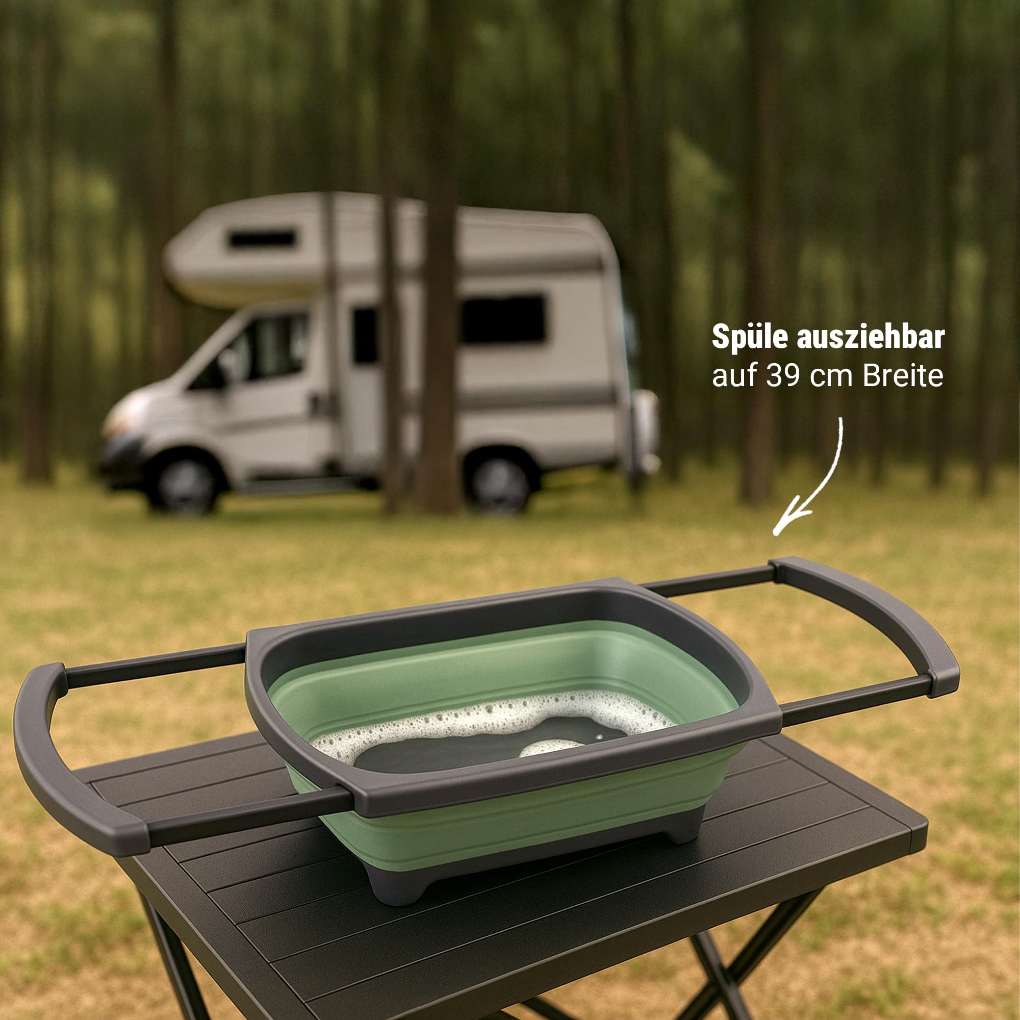 Tool & Tree Lavandino pieghevole verde – Ciotola da campeggio con scarico, piedini antiscivolo e maniglie estraibili – Lavandino salvaspazio e robusto per esterni, viaggi, camper e cucina da campeggio