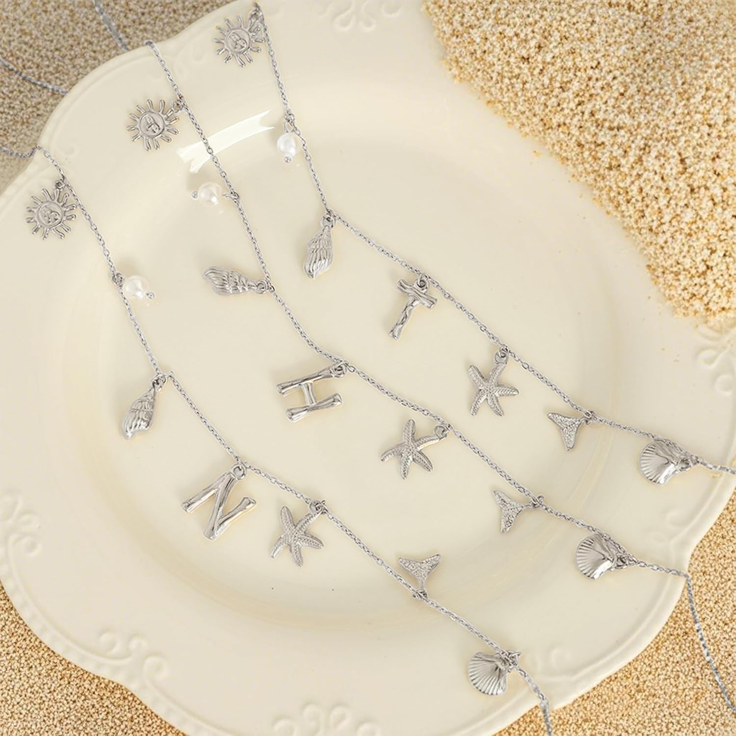 Initial Charm Necklace Beach Jewelry for Women Trendy Shell Letter Pendant Necklace Summer Beach Surfer Jewelry Gifts Boho Starfish Pearl Charms for Summer Vacation - Image 4