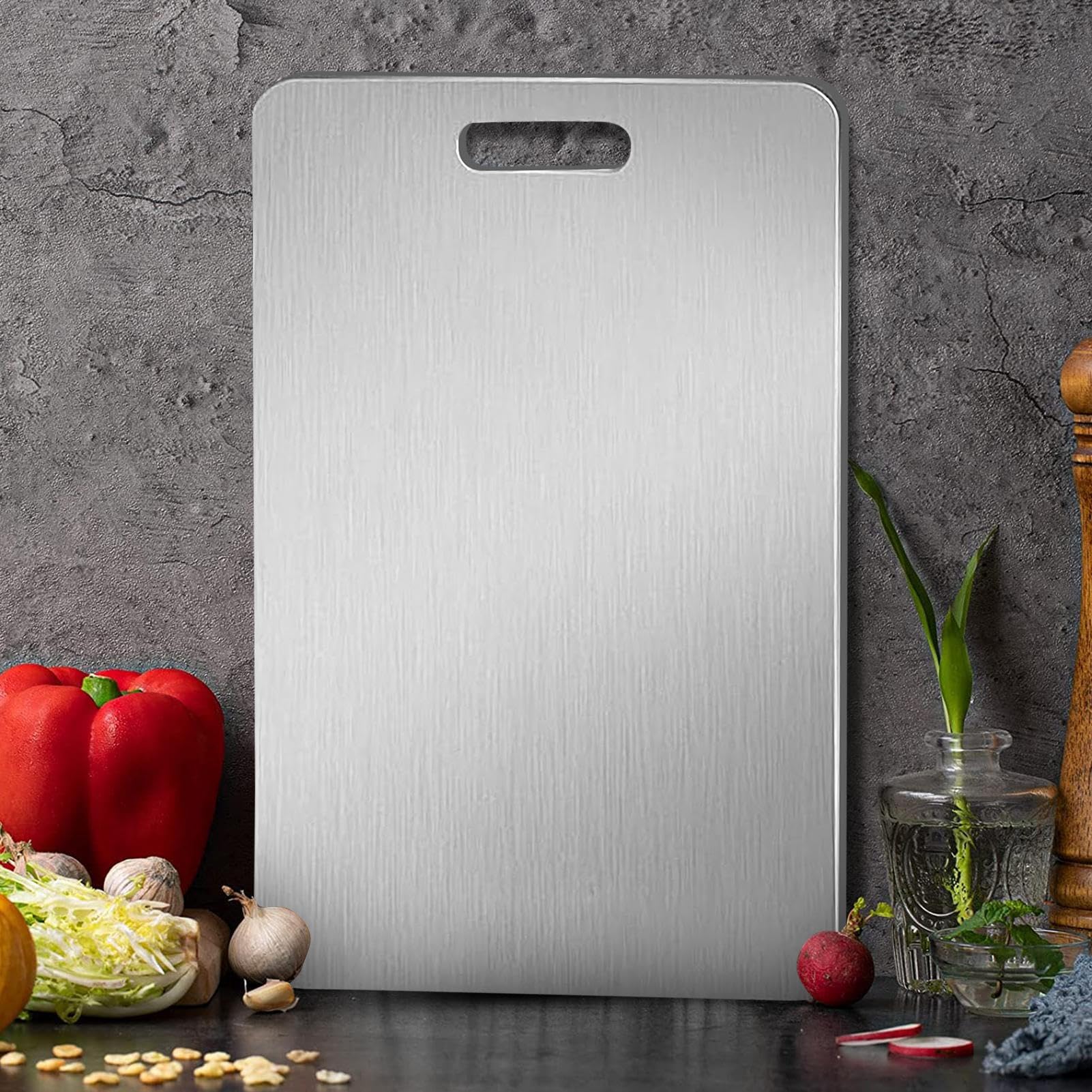 Tabla de cortar de titanio de doble cara | Tabla de cortar de cocina resistente a los arañazos de grado alimenticio | Versátil para frutas, verduras y carne | Estación de carnicería casera
