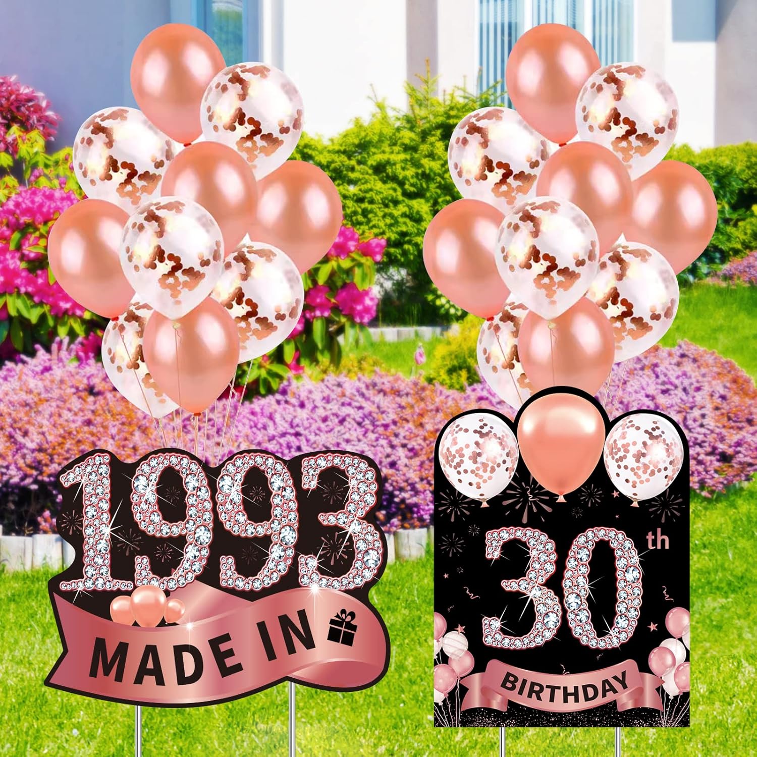 2Pcs 30th Birthday Yard Sign Decorations for Girls, Rose