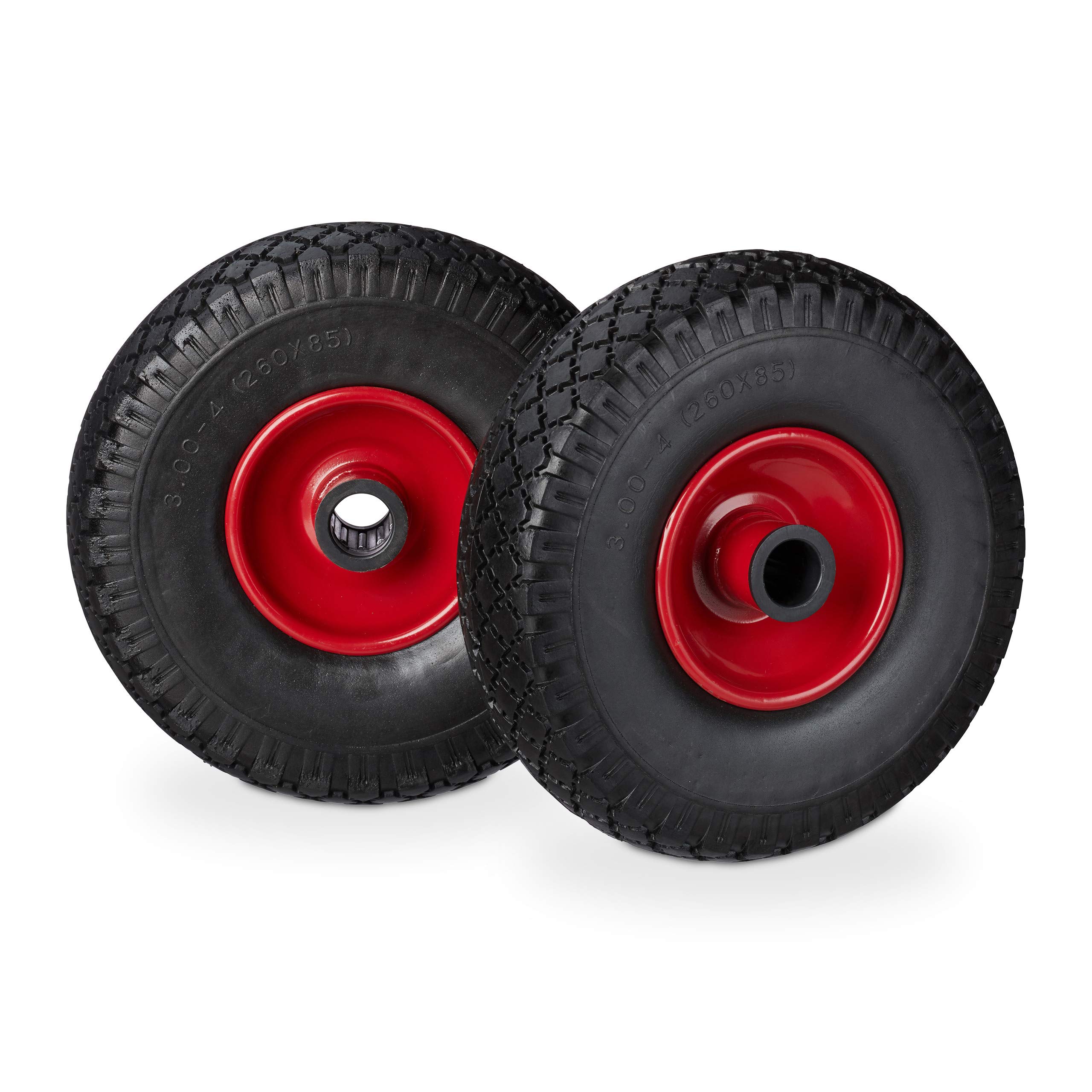relaxdays Set di 2 Ruote per Carrelli a Mano, Gomma Piena Antipanne, ASSE 25mm, 150kg, Max, 260x85mm, Nero-Rosso