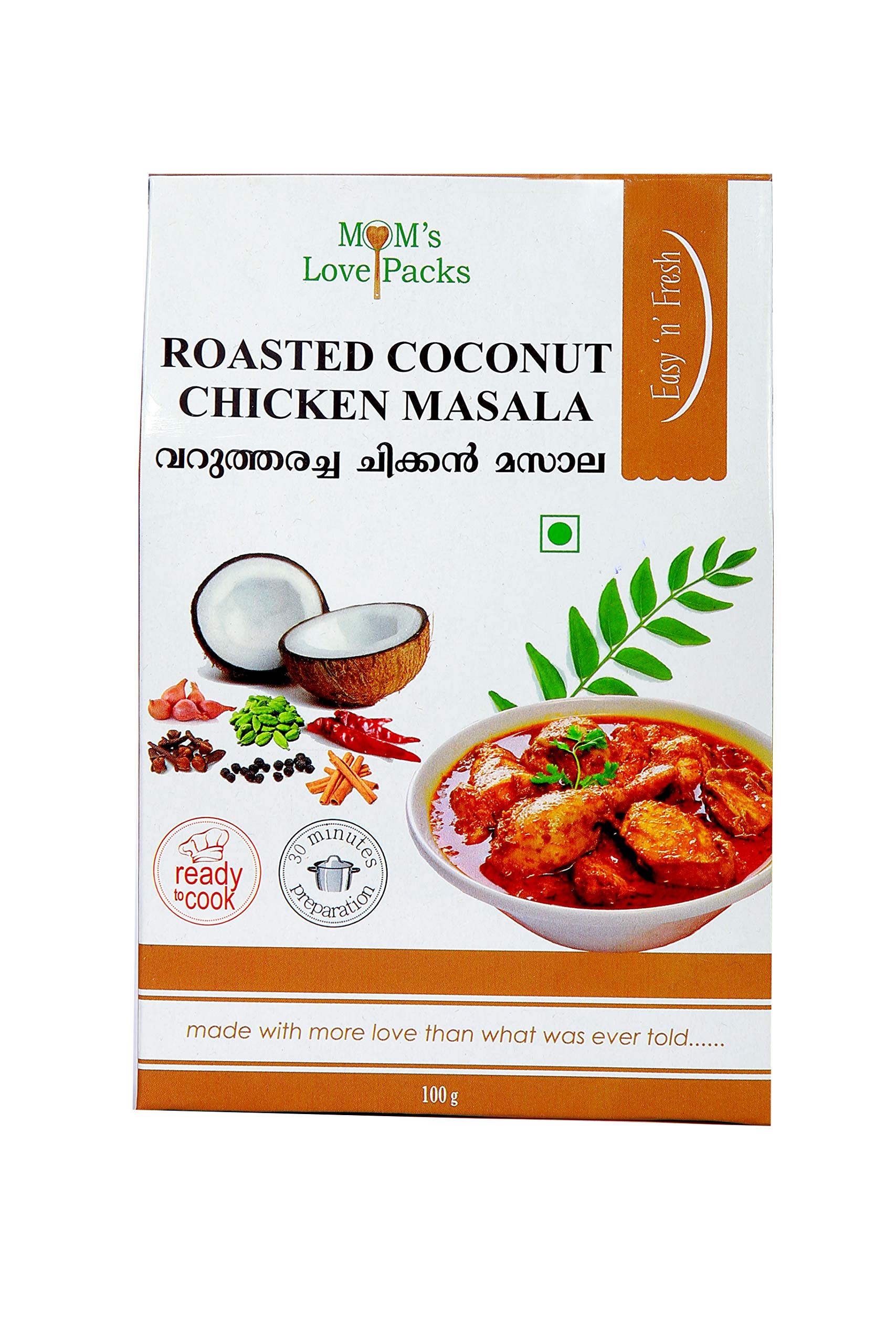 Mom's Love Packs Roasted Coconut Chicken Masala / Varutharacha Chicken Masala 100 g | Also for Chana | Vegetable (Pack of 1)