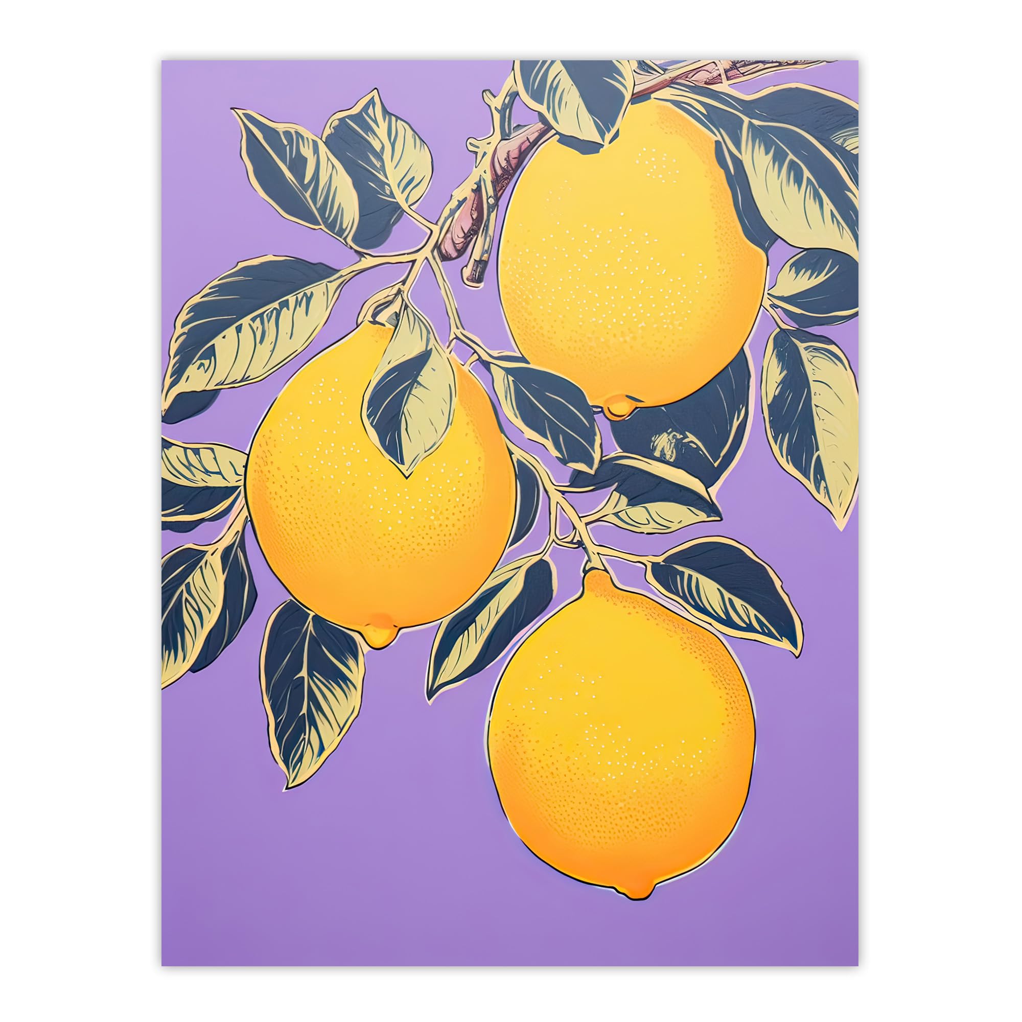 Artery8 Lemon Tree Branch Vibrant Yellow Purple Green Kitchen Artwork Extra Large XL Wall Art Poster Print