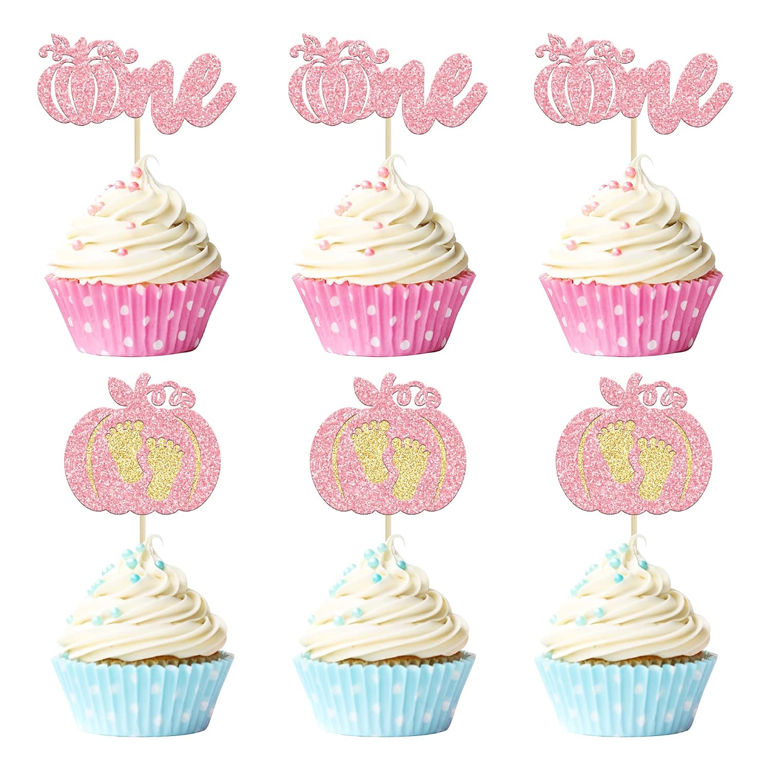 Keaziu 24 Pack Pink Pumpkin Cupcake Toppers – Baby Shower, Birthday, Gender Reveal Decorations - View #10